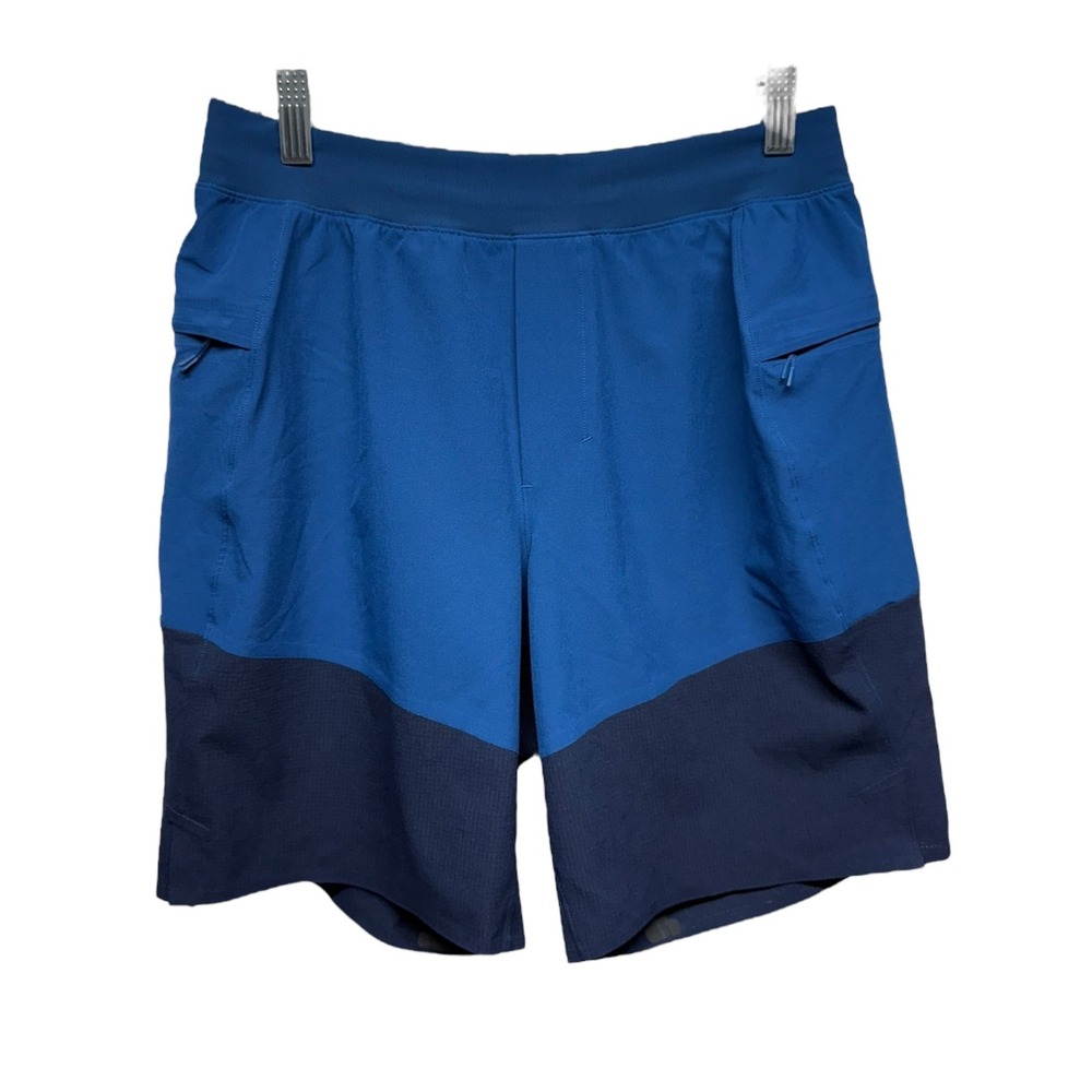 Lululemon Namaste At The Beach Short 8" Men Sz M‎ Blue Black Colorblock Lined